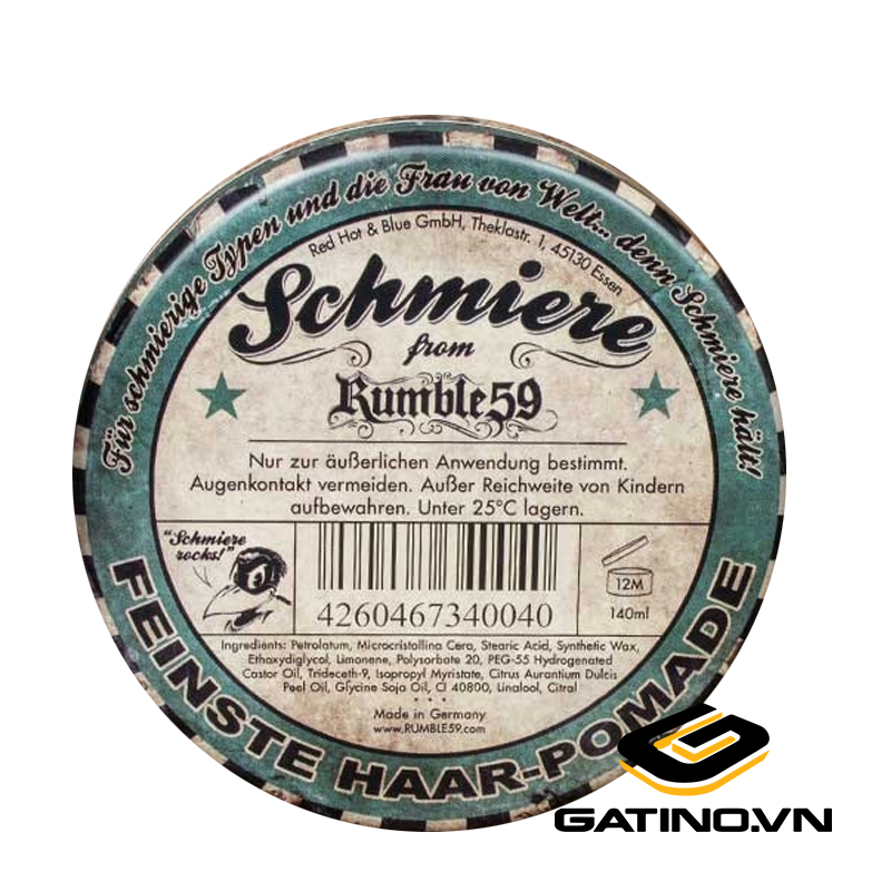 Mặt sau của hộp sáp Schmiere – Pomade Hart
